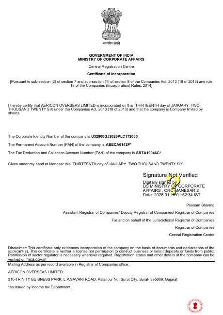 Preview of Certificate of Incorporation