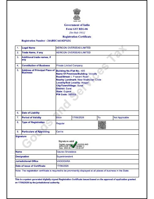 Preview of GST Registration Certificate